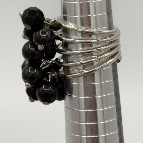 Multi-Band Silver Ring With Black Bead Cluster - Picture 9 of 9